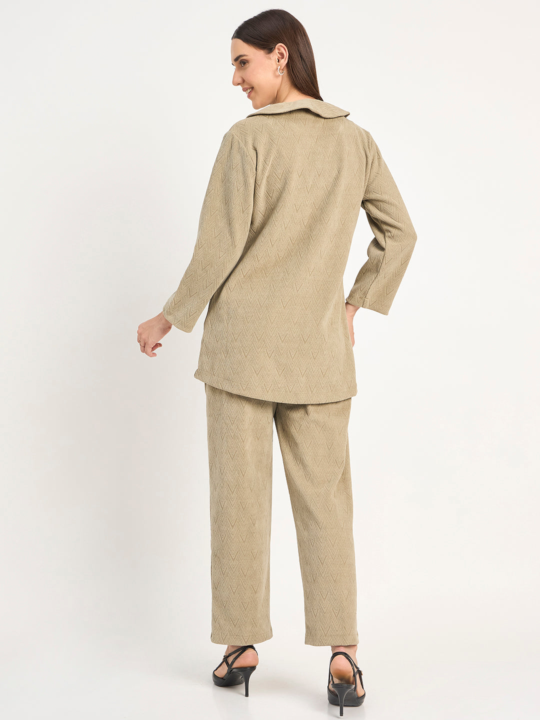 Women’s Warm Textured Knit Co-Ord Suit – Beige