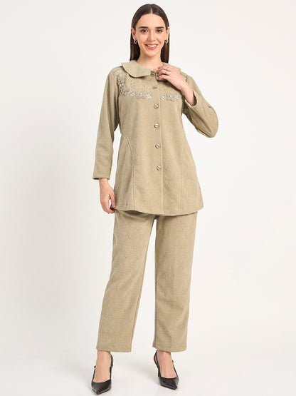Women’s Warm Textured Knit Co-Ord Suit – Beige