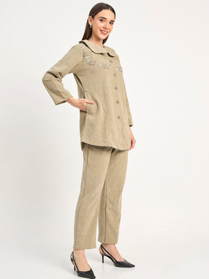 Women’s Warm Textured Knit Co-Ord Suit – Beige