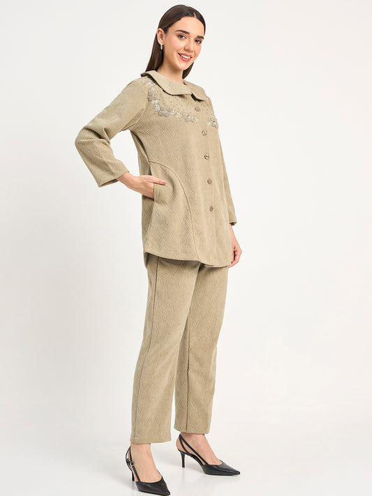 Women’s Warm Textured Knit Co-Ord Suit – Beige