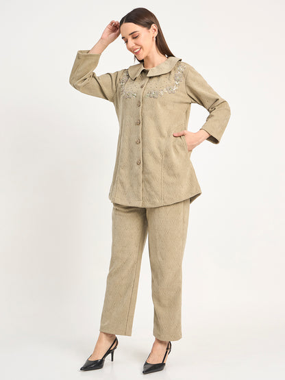 Women’s Warm Textured Knit Co-Ord Suit – Beige