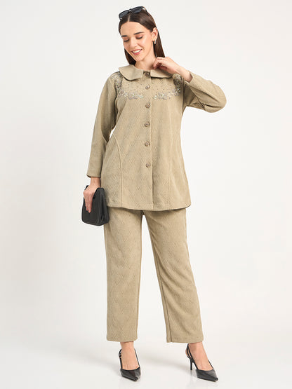 Women’s Warm Textured Knit Co-Ord Suit – Beige