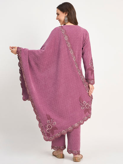Women's Mauve Winter Embroidered Co-Ord Set