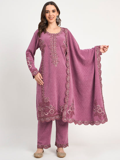 Women's Mauve Winter Embroidered Co-Ord Set