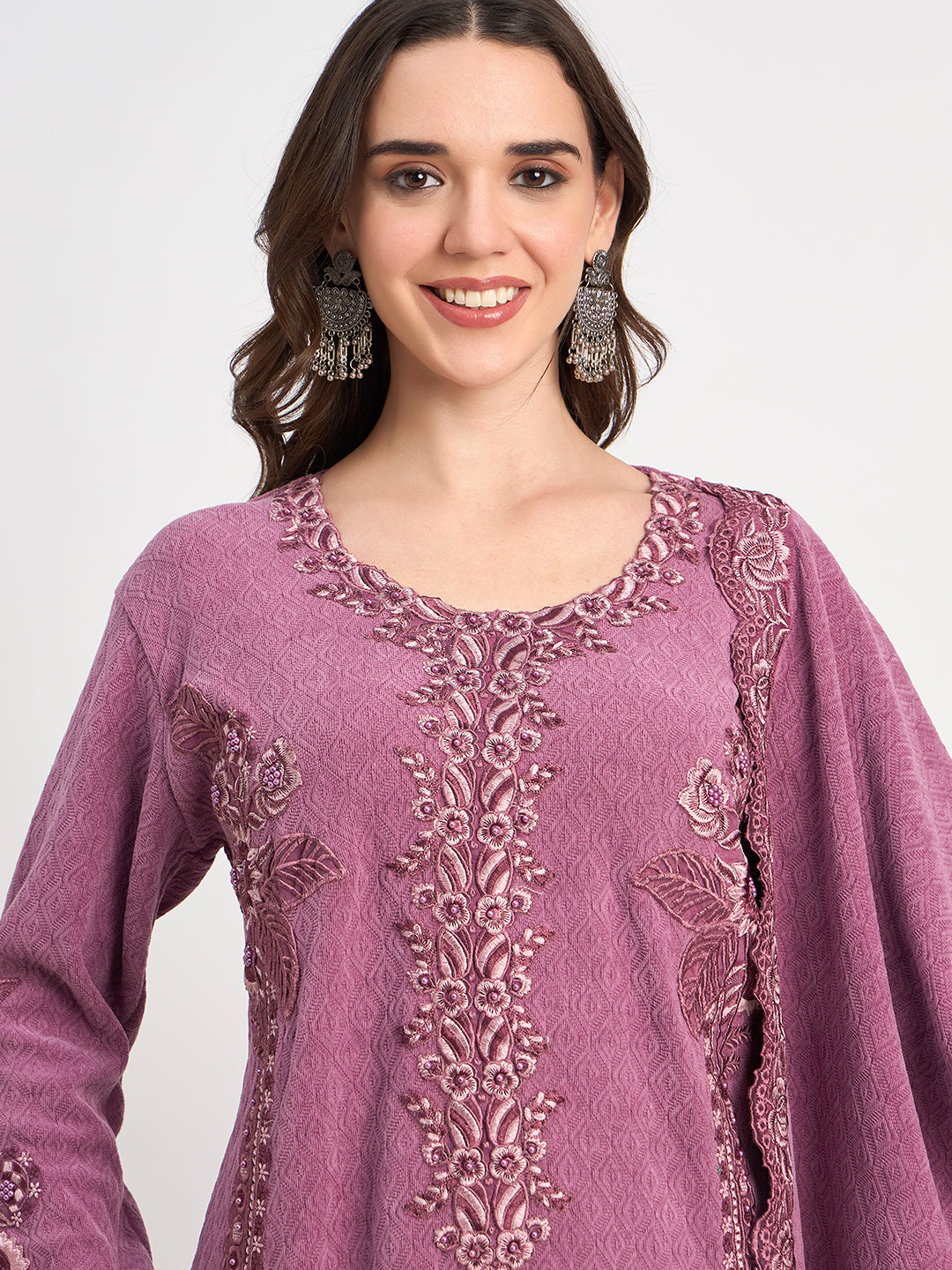 Women's Mauve Winter Embroidered Co-Ord Set