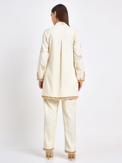 Cream Premium Embroidery Soft Winter Co-Ord
