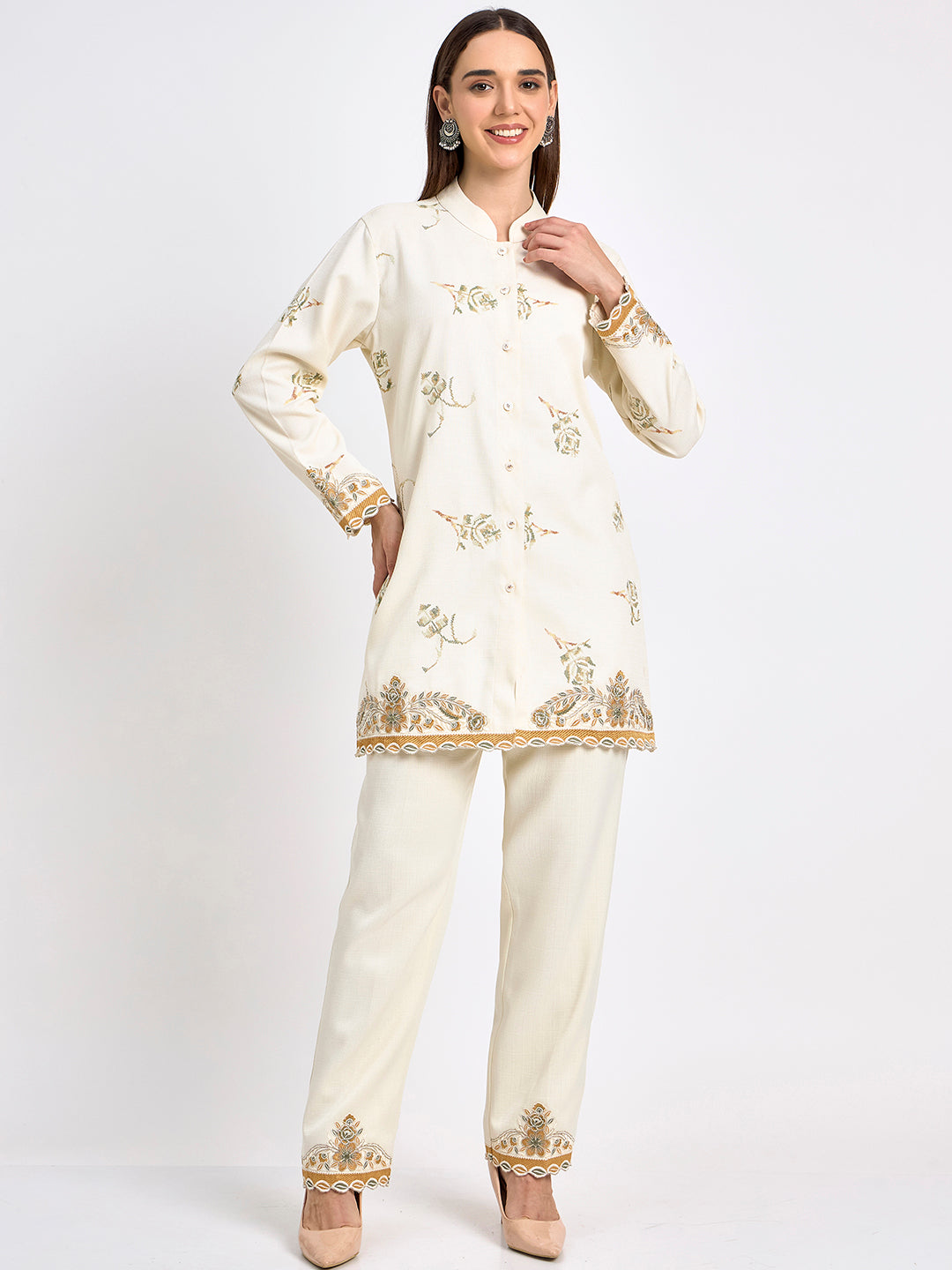 Cream Premium Embroidery Soft Winter Co-Ord