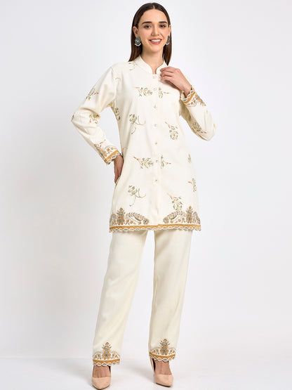 Cream Premium Embroidery Soft Winter Co-Ord