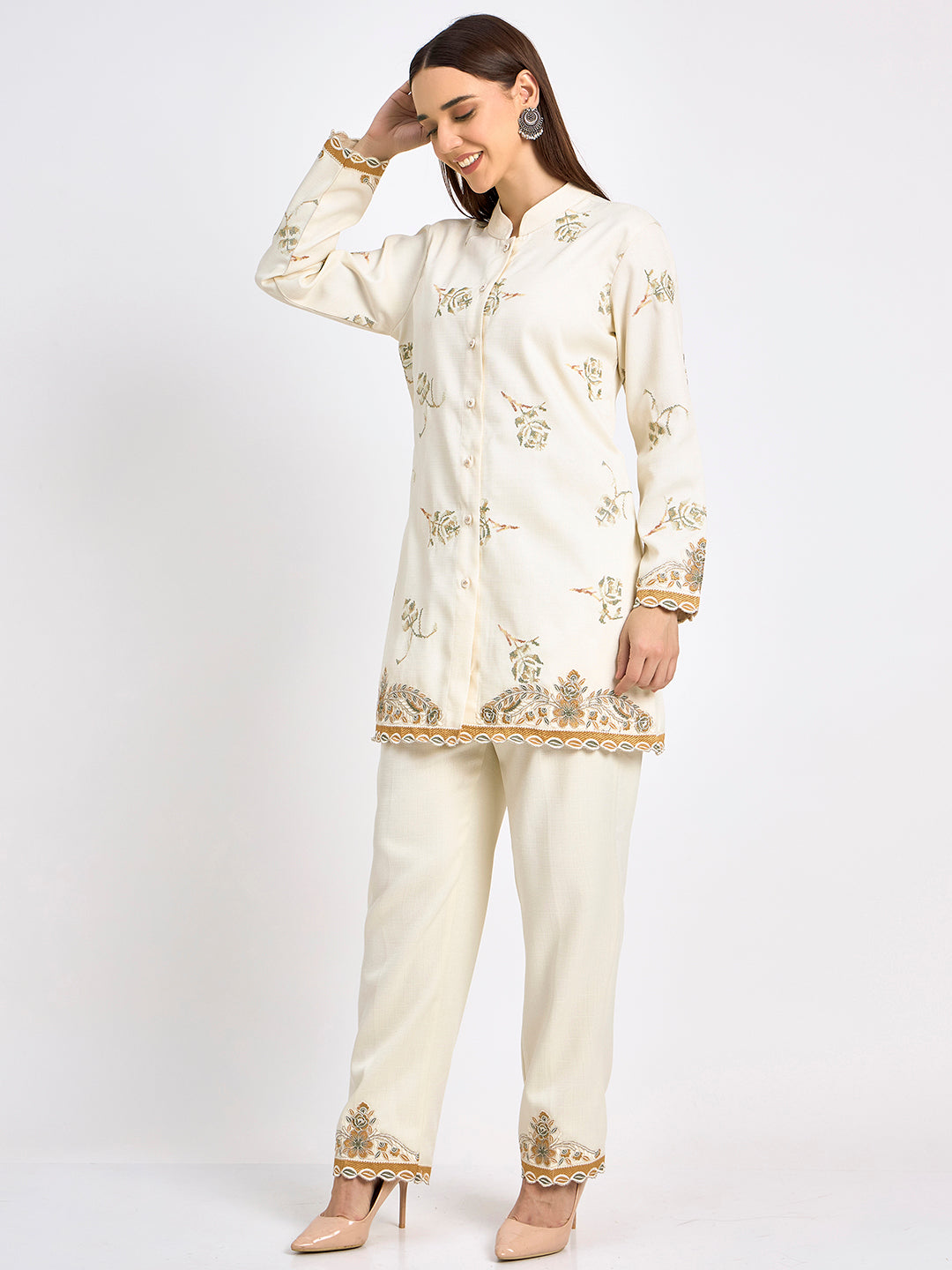Cream Premium Embroidery Soft Winter Co-Ord
