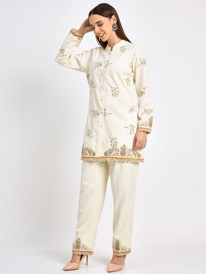 Cream Premium Embroidery Soft Winter Co-Ord