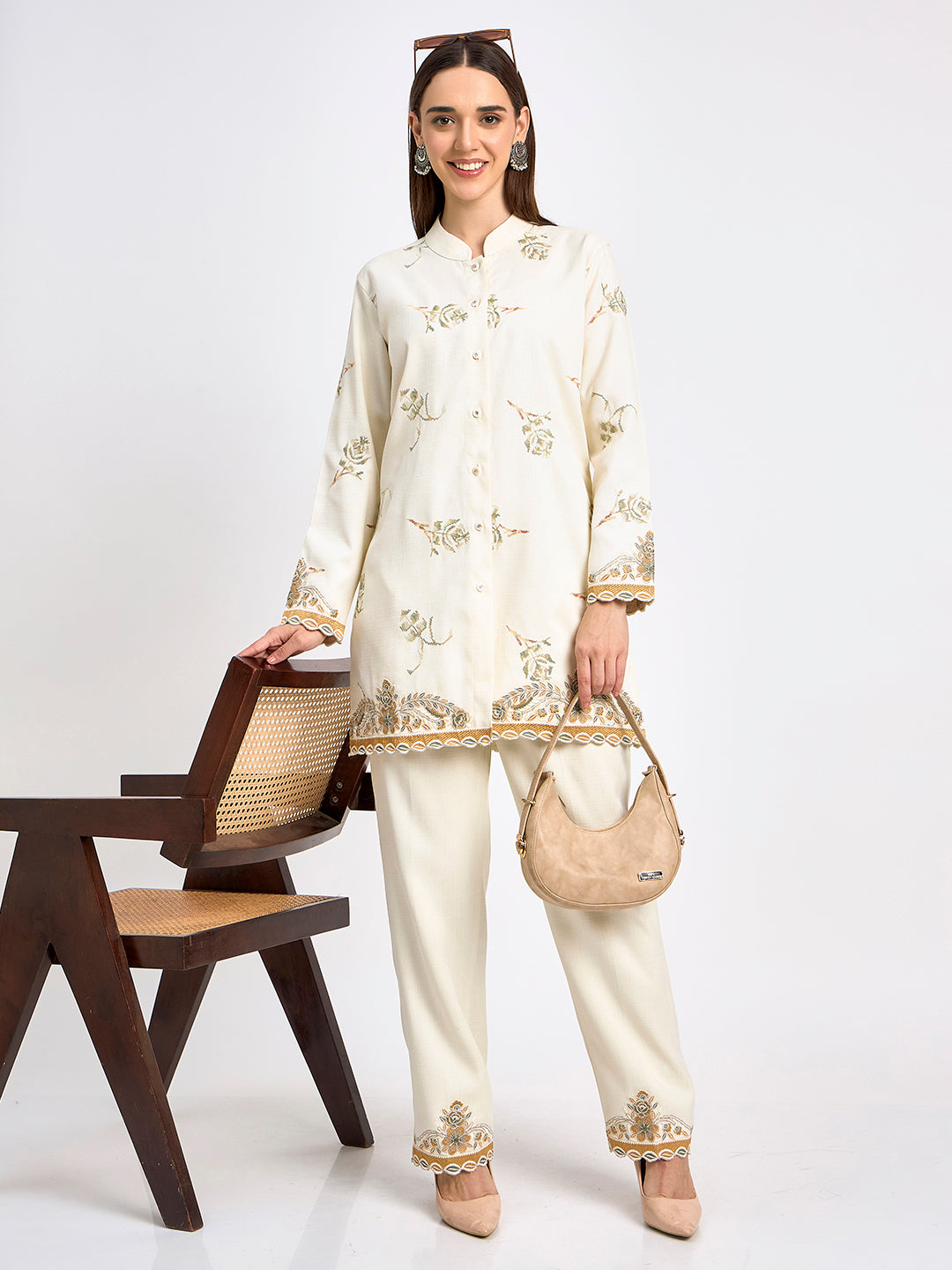 Cream Premium Embroidery Soft Winter Co-Ord