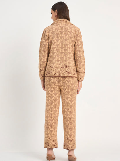 Soft Wool Blend Beige Pattern Co-ord Set
