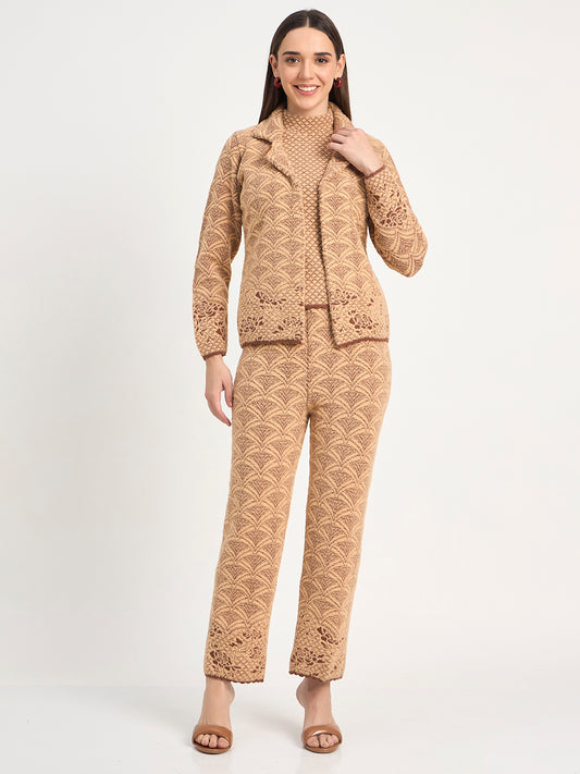Soft Wool Blend Beige Pattern Co-ord Set