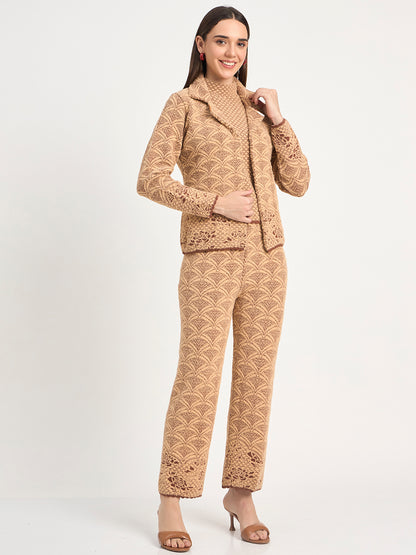 Soft Wool Blend Beige Pattern Co-ord Set