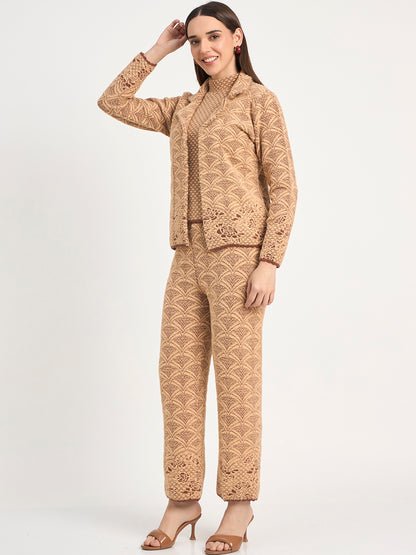 Soft Wool Blend Beige Pattern Co-ord Set