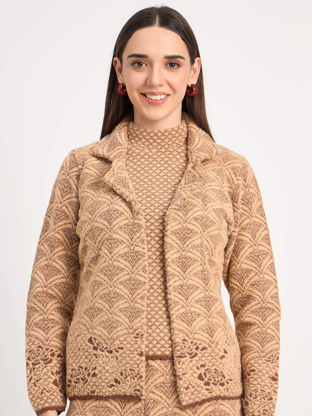 Soft Wool Blend Beige Pattern Co-ord Set