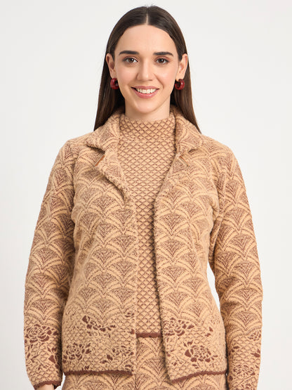 Soft Wool Blend Beige Pattern Co-ord Set