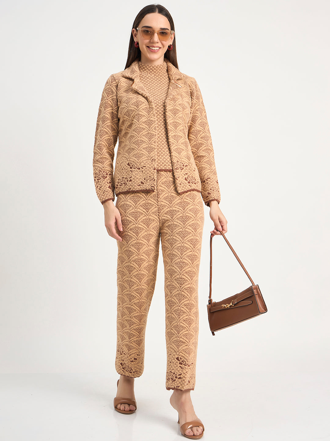 Soft Wool Blend Beige Pattern Co-ord Set