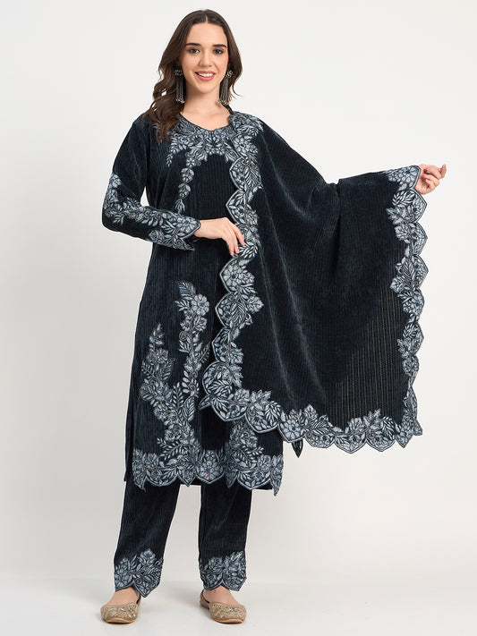 Premium Black  Embroidered Winter Suit for Festive Wear