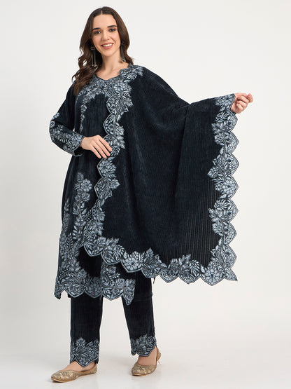 Premium Black  Embroidered Winter Suit for Festive Wear