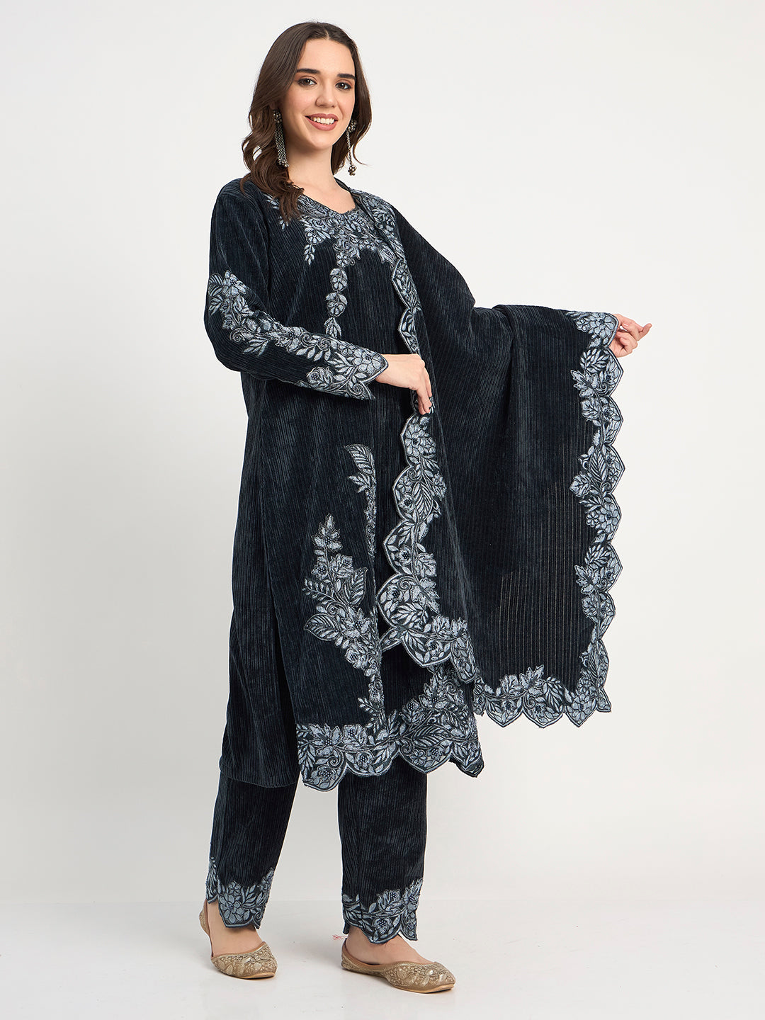 Premium Black  Embroidered Winter Suit for Festive Wear