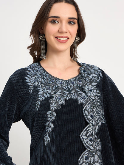 Premium Black  Embroidered Winter Suit for Festive Wear