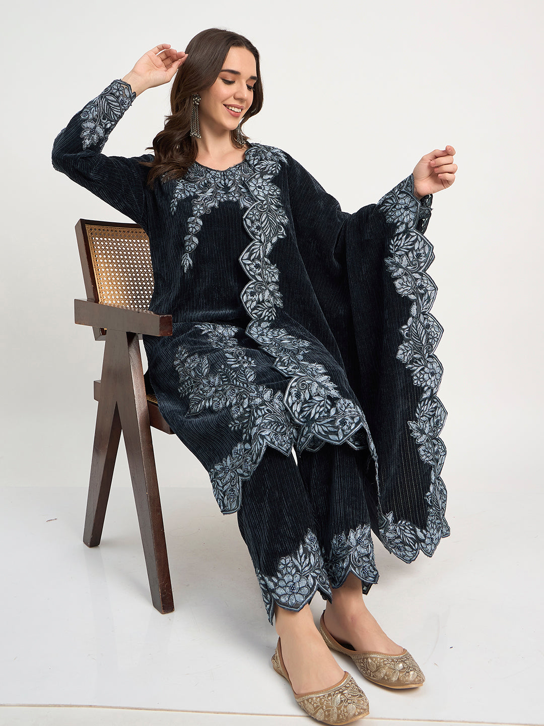 Premium Black  Embroidered Winter Suit for Festive Wear