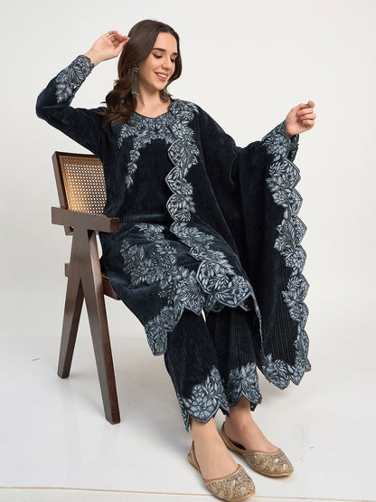 Premium Black  Embroidered Winter Suit for Festive Wear