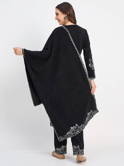 Elegant Black Embroidered Shawl Suit