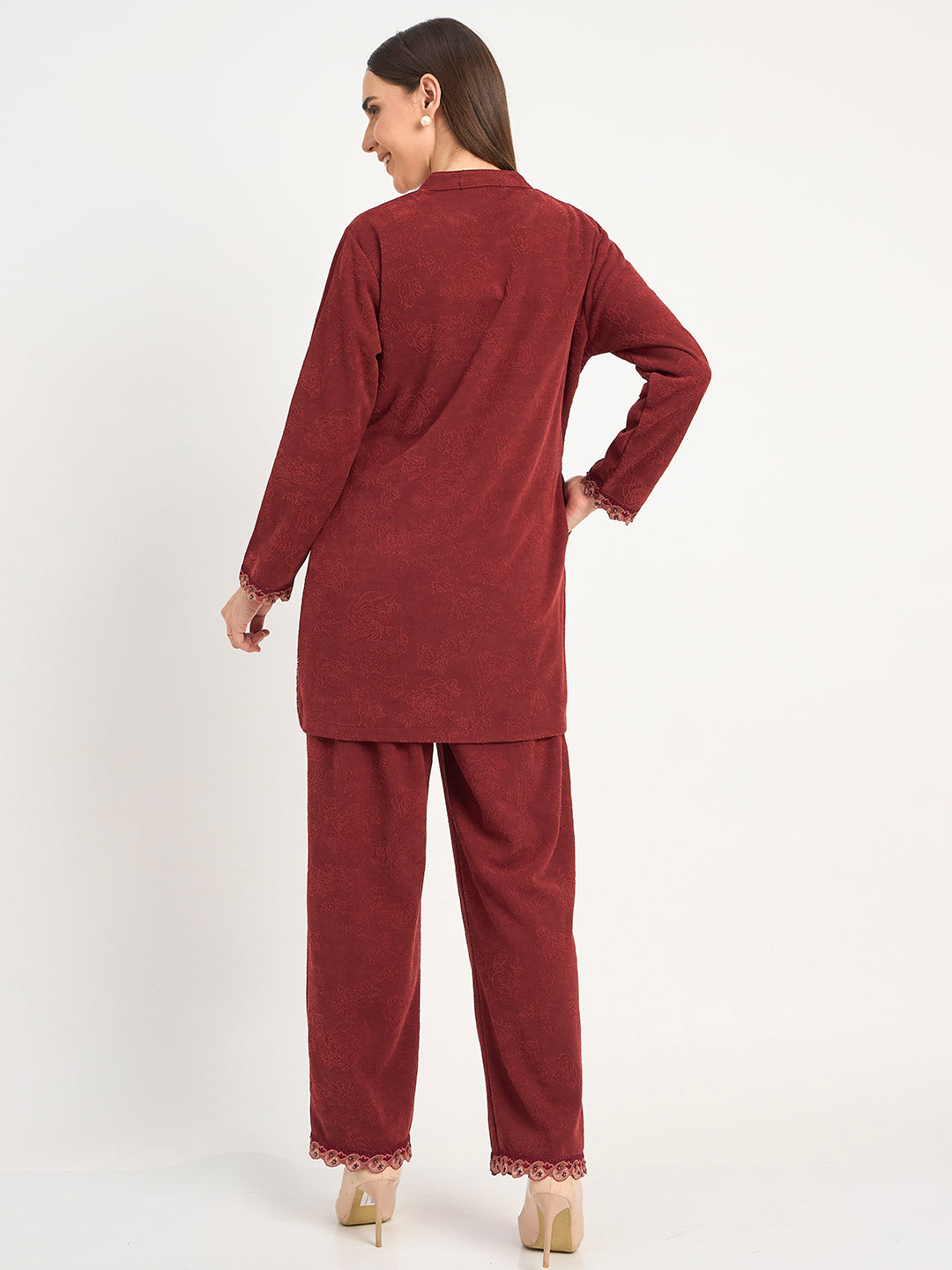 Embroidered Maroon Winter Wool Co-ord Set